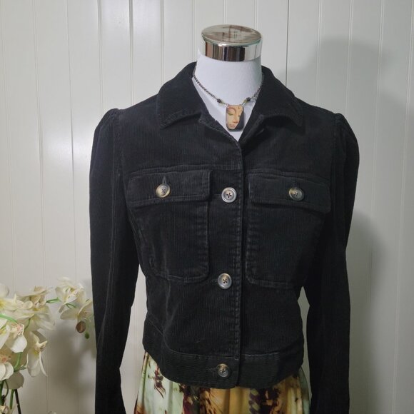 Boden Black Corduroy Cropped Friends Gilmore Y2k Dark Academia Trucker Jacket - Picture 9 of 12
